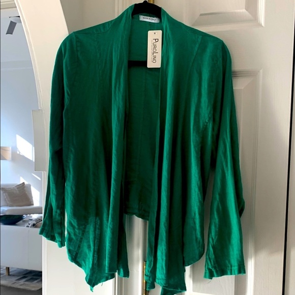 NWT Made In Italy ๐ฎ๐น Puro Lino Green cardigan Jacket Small - Medium - Picture 1 of 4